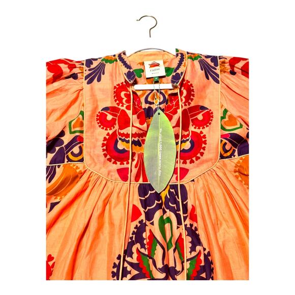 NWT Farm Rio Peach Amulet Midi Dress Medium Tropical Boho Hippie - Picture 3 of 12